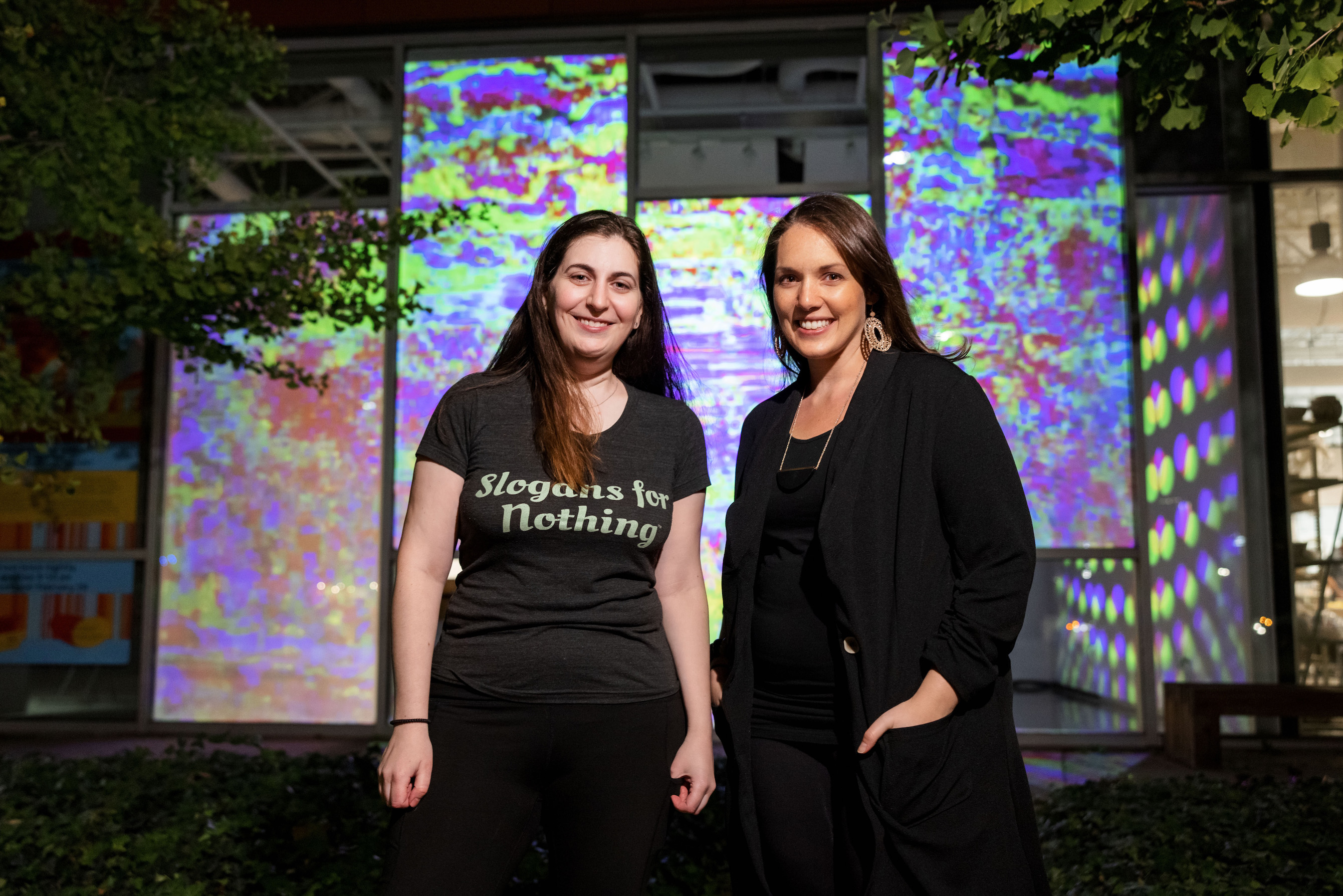 Maria Finkelmeier and Allison Tanenhaus at FREQUENCIES mural (photo credit: Aram Boghosian)