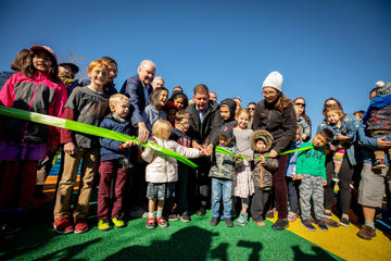 Ribbon-cutting ceremony at Smith Field Park in Allston