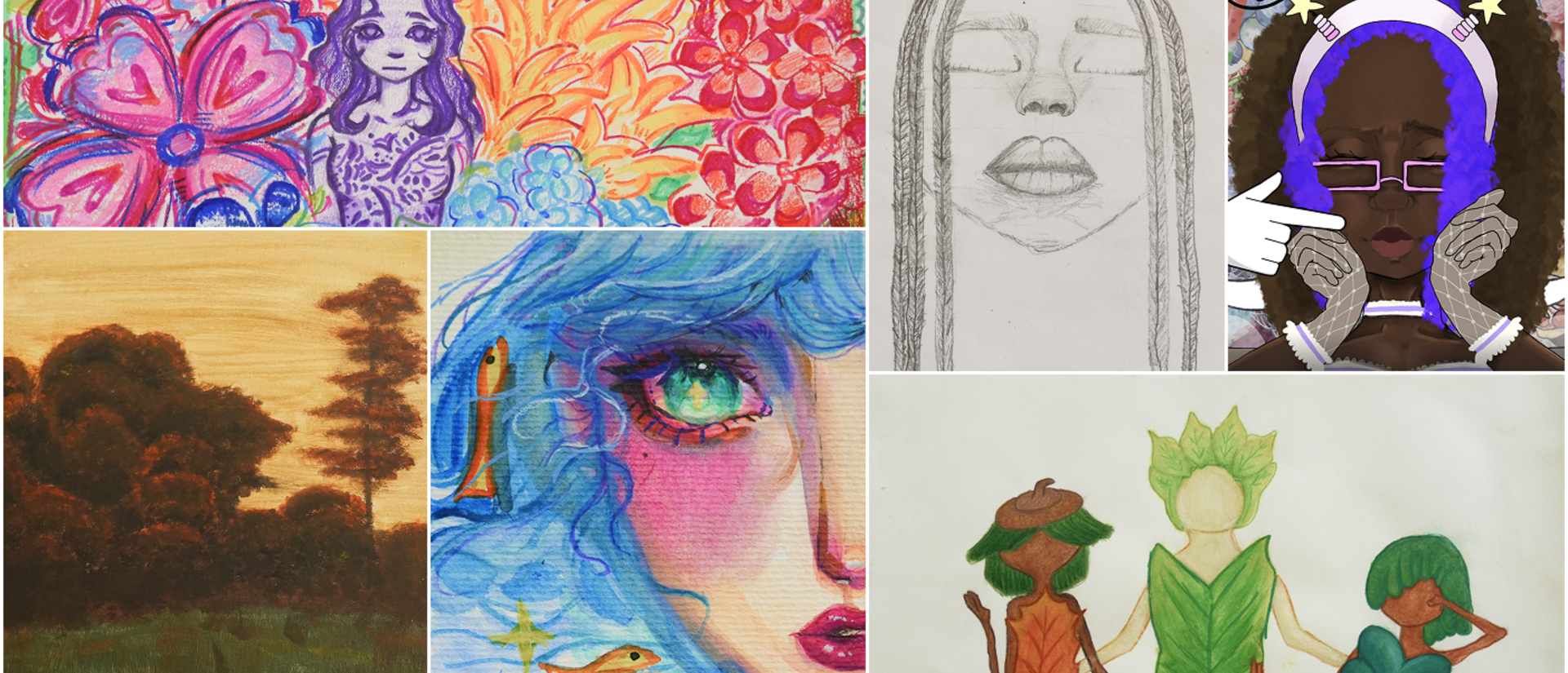 collage of teen art program paintings