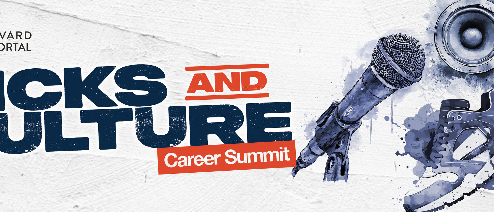 Graphic with microphone, sneaker, and speaker, reading Kicks and Culture Career Summit